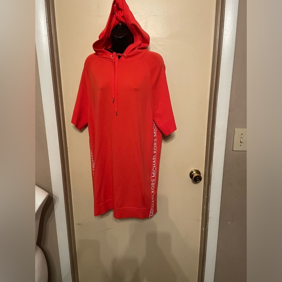 Michael Kors Sz M pink hooded dress viscose nylon mix short sleeve - Picture 8 of 12